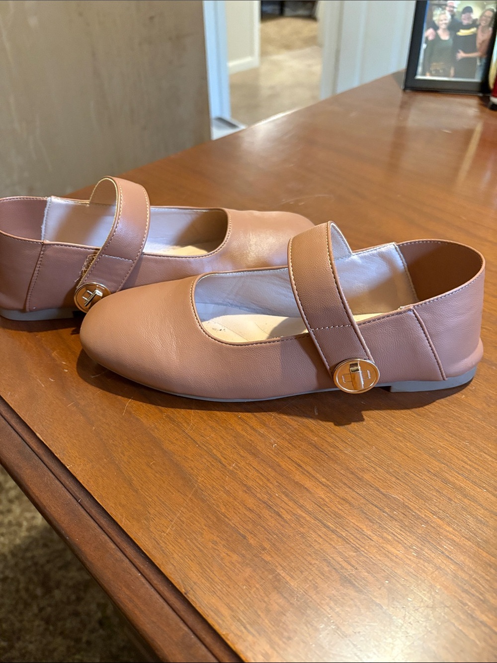 Women's Pink Mary Jane Flats with Decorative Button Strap